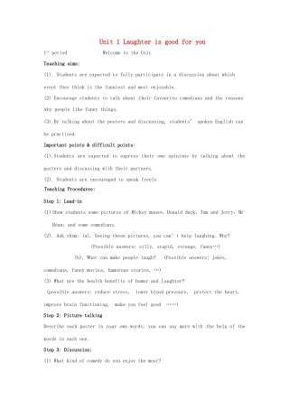 湖南省株洲市第四中学高二英语Module 6《Unit 1 Laughter is good for you》period 1教案