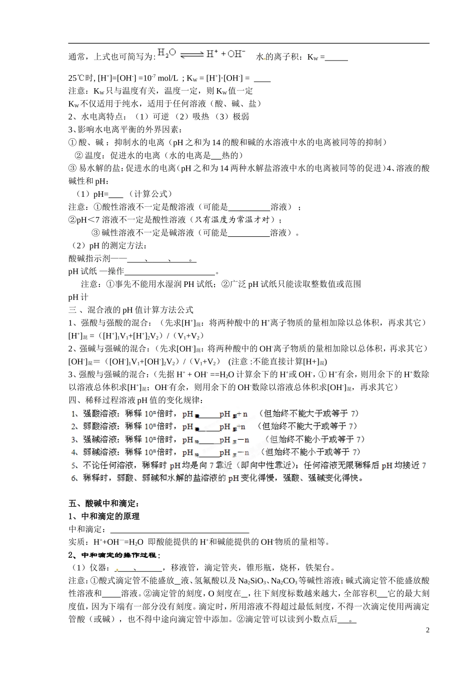 湖南省攸县明阳学校2014高中化学 第三章 水溶液中的离子平衡复习提纲 新人教版选修4_第2页