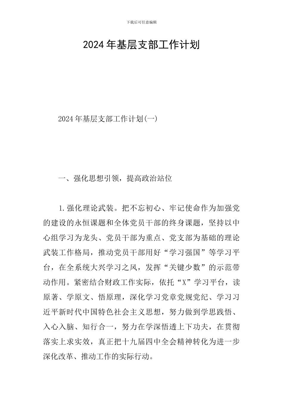 2024年基层支部工作计划_第1页