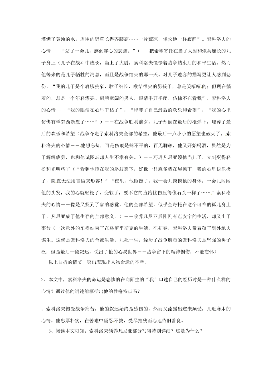 湖南省师范大学附属中学高三语文总复习 一个人的遭遇教案_第2页