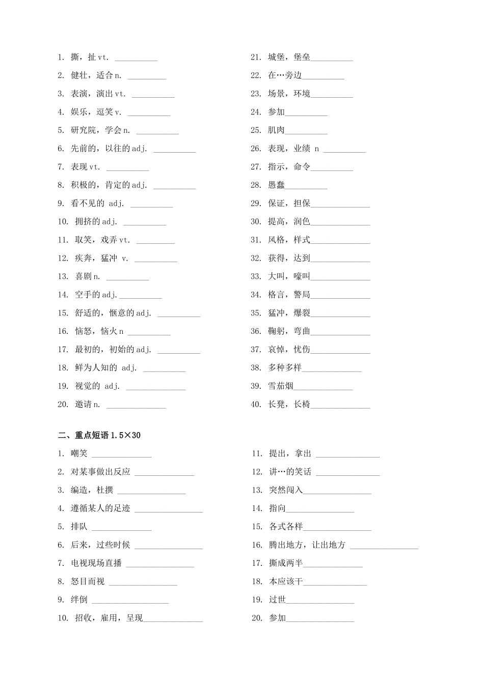 湖南省岳阳县高二英语 M6U1 单词小测试教学案 牛津版_第2页