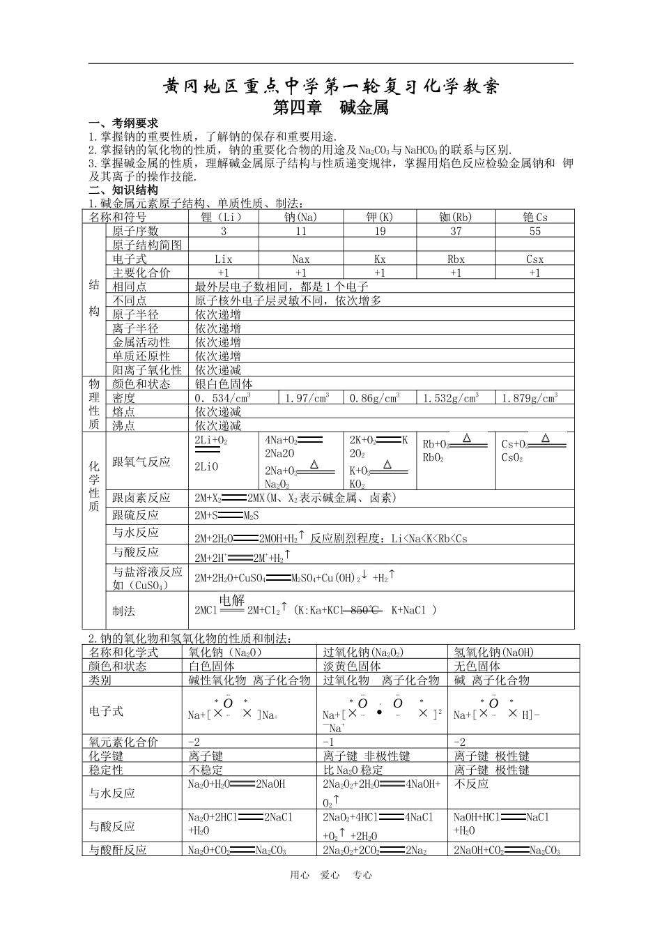 湖北省黄冈第一轮高三化学_第四章碱金属教案 新人教版_第1页