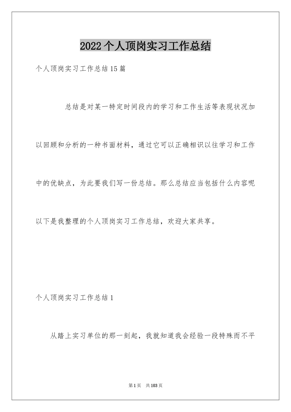 2024个人顶岗实习工作总结_第1页