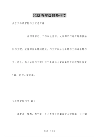 2024五年级冒险作文