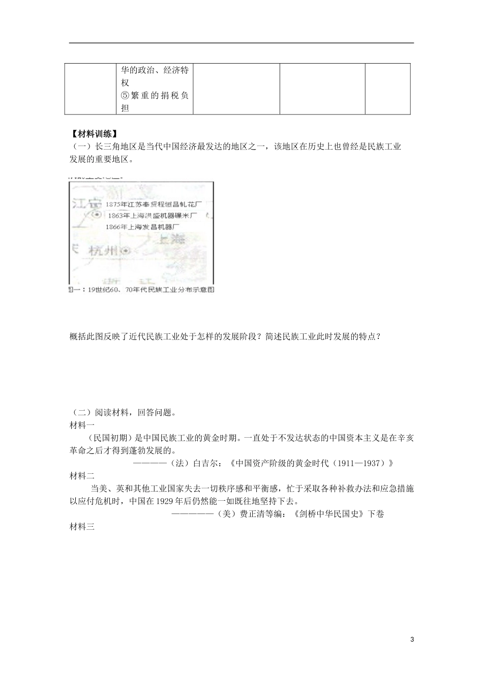 湖北省武汉市江夏区山坡中学高考历史 热点专题 近代中国民族工业的兴起与曲折发展_第3页