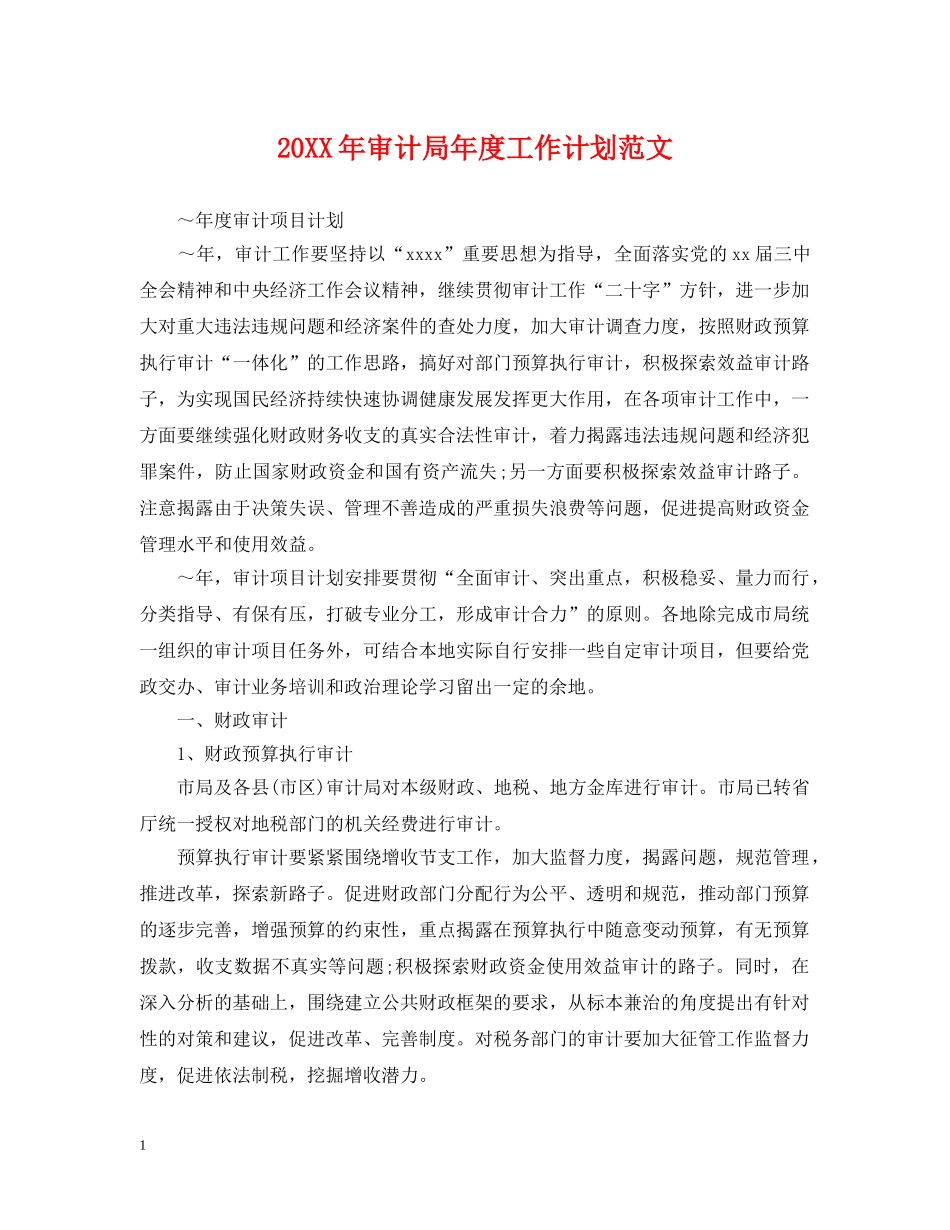 20XX年审计局年度工作计划范文 _第1页