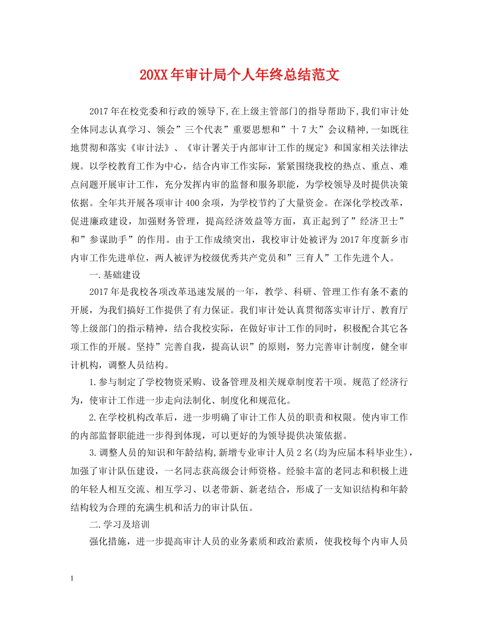 20XX年审计局个人年终总结范文 _第1页