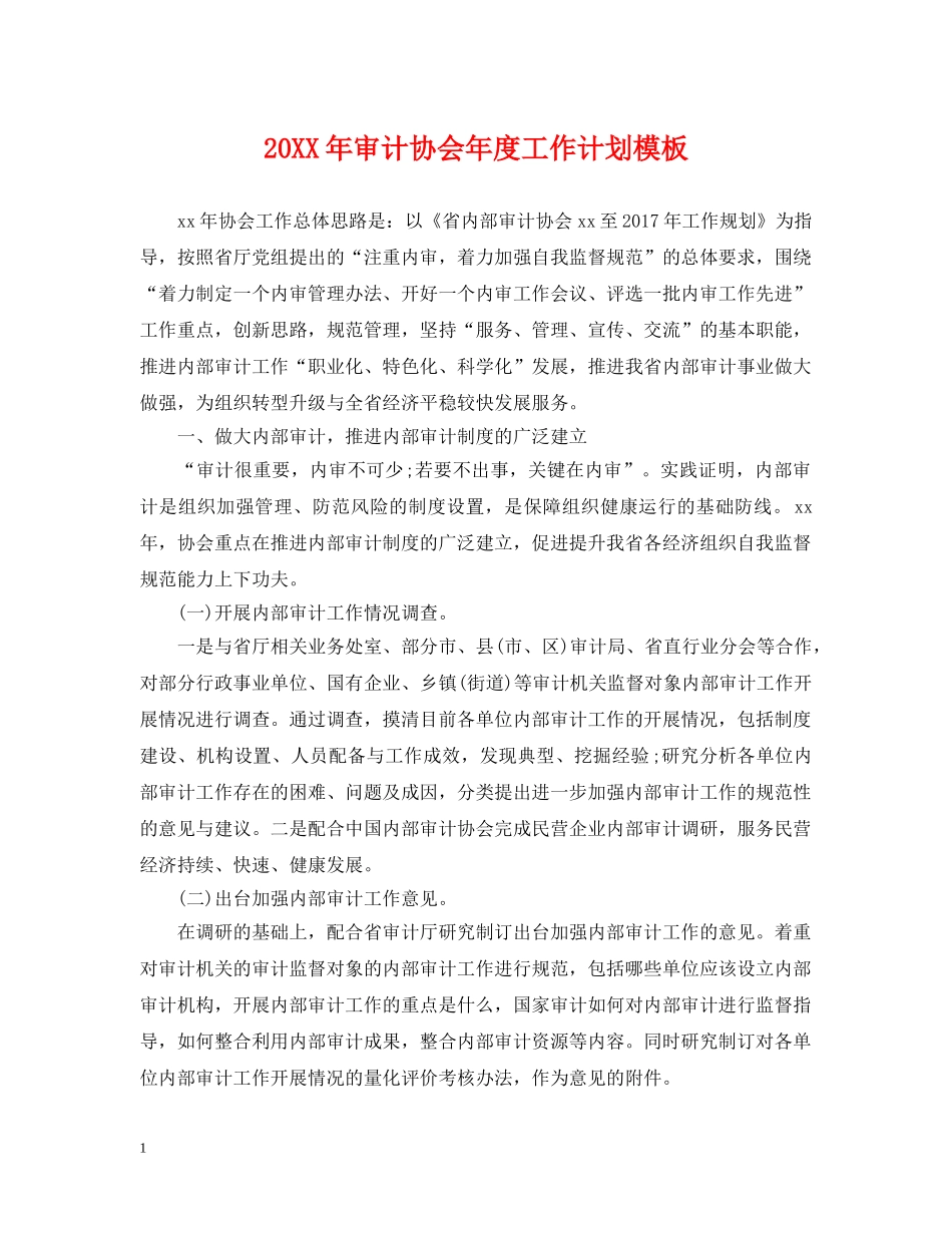 20XX年审计协会年度工作计划模板 _第1页
