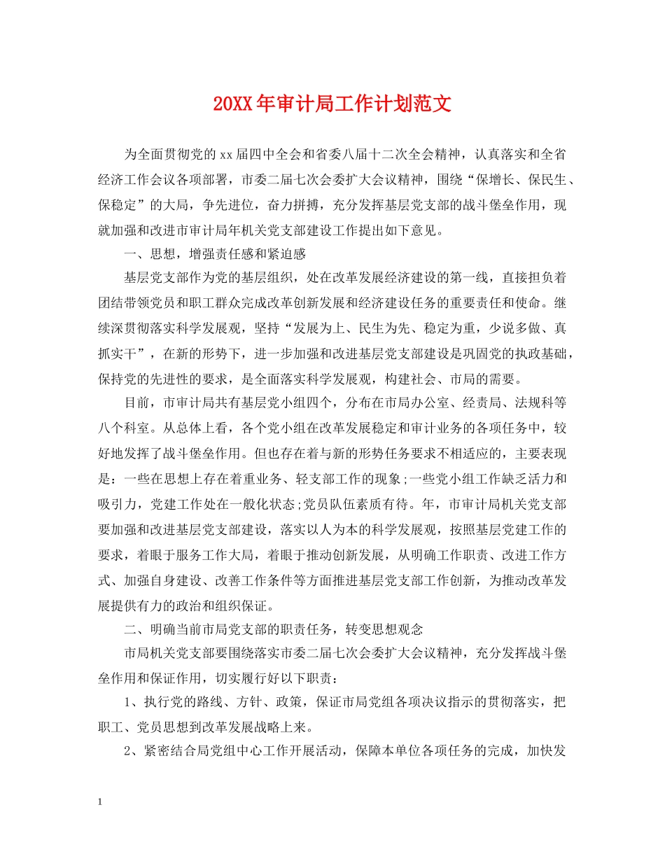 20XX年审计局工作计划范文 _第1页