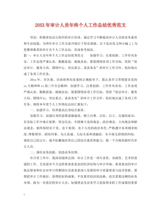 20XX年审计人员年终个人工作总结优秀范文 