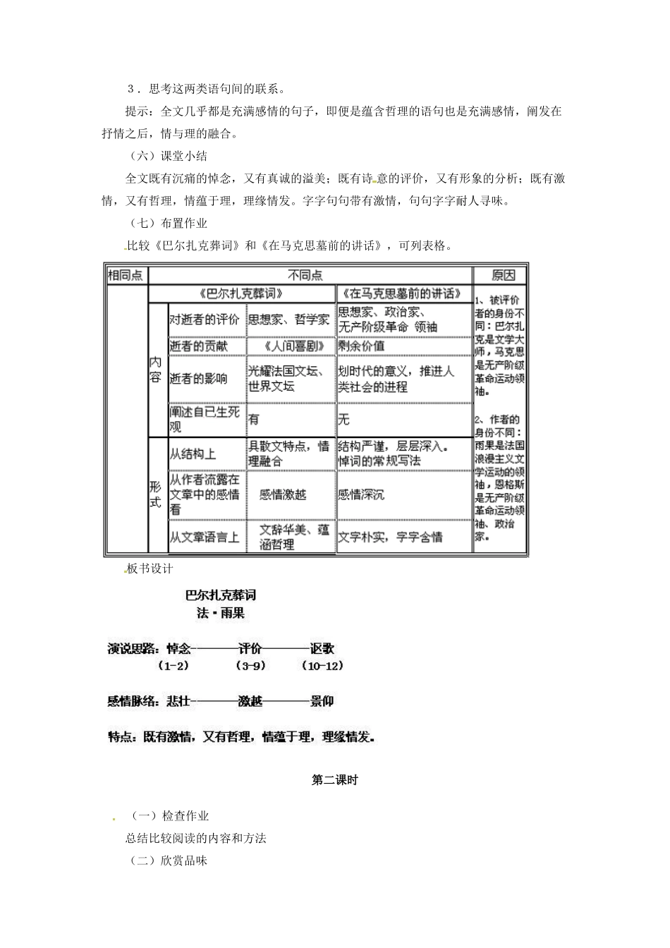 河南省信阳市第六高级中学高中语文 第15课 巴尔扎克葬词教案人教版第三册_第2页