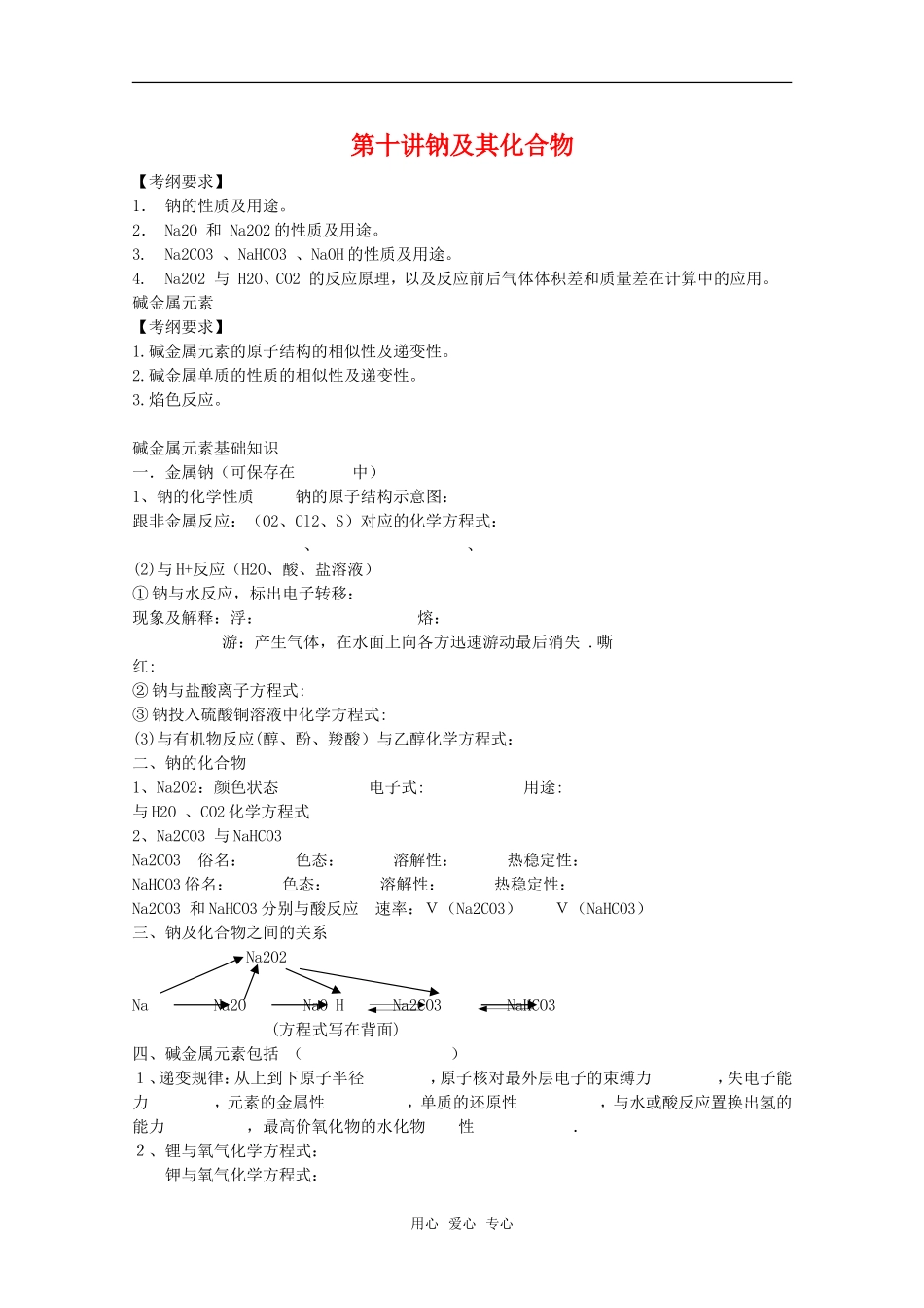 河北省盐山中学2011届高三化学专题 第十讲 钠及其化合物教案 新人教版_第1页