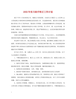 20XX年实习助手转正工作计划 