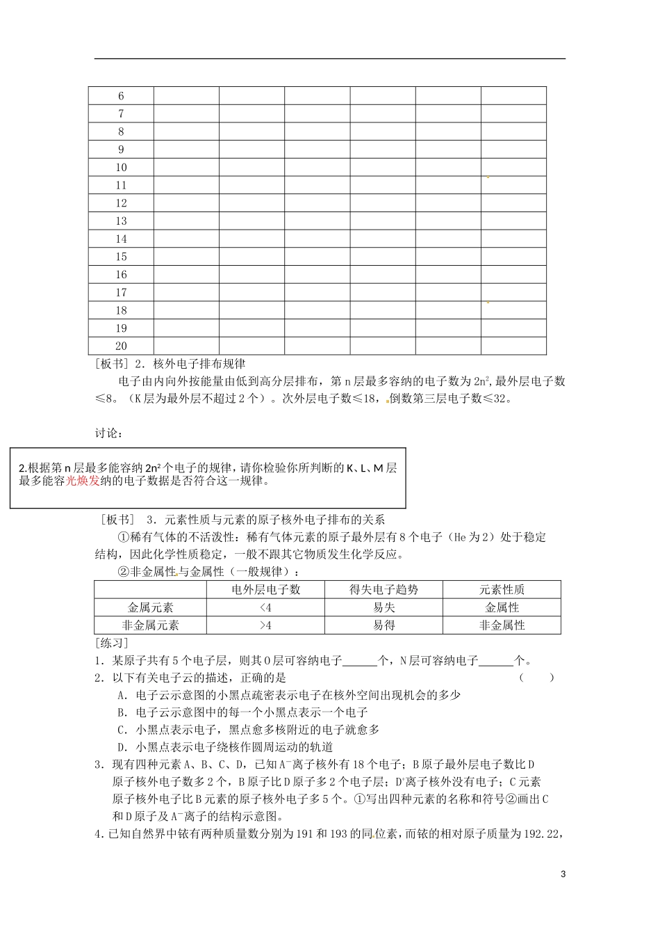 河北省保定市物探中心学校第一分校高一化学《原子结构（2）》教案_第3页