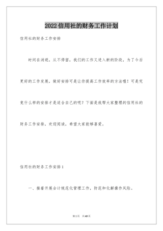 2024信用社的财务工作计划