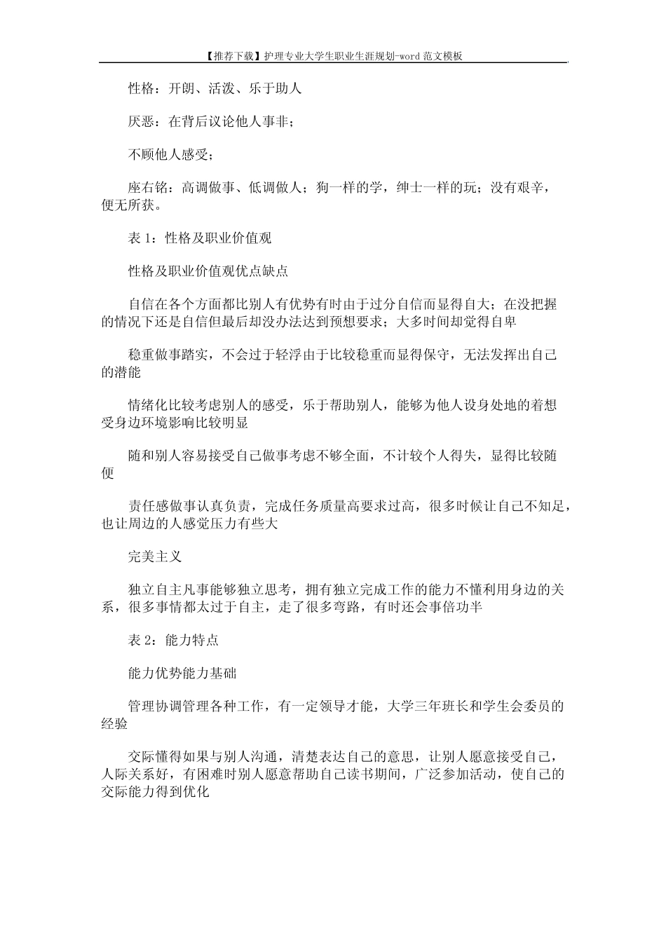 【推荐下载】护理专业大学生职业生涯规划-word范文模板 (8页)_第2页