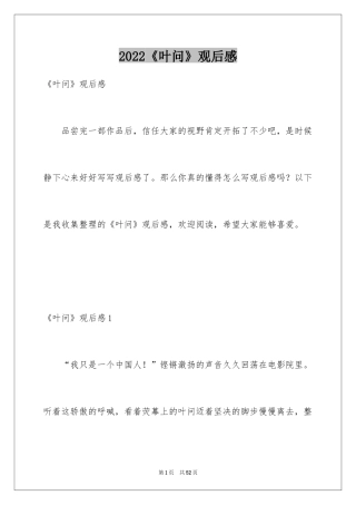 2024《叶问》观后感