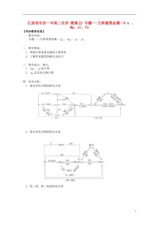 江西省乐安一中高二化学 教案22 专题 几种重要金属--Nａ、Mg、Al、Fe