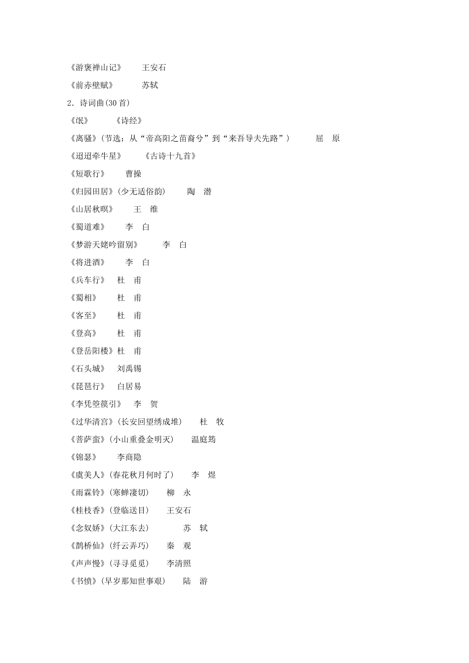 江西省乐安一中高三语文 默写名句名篇（一教案_第2页