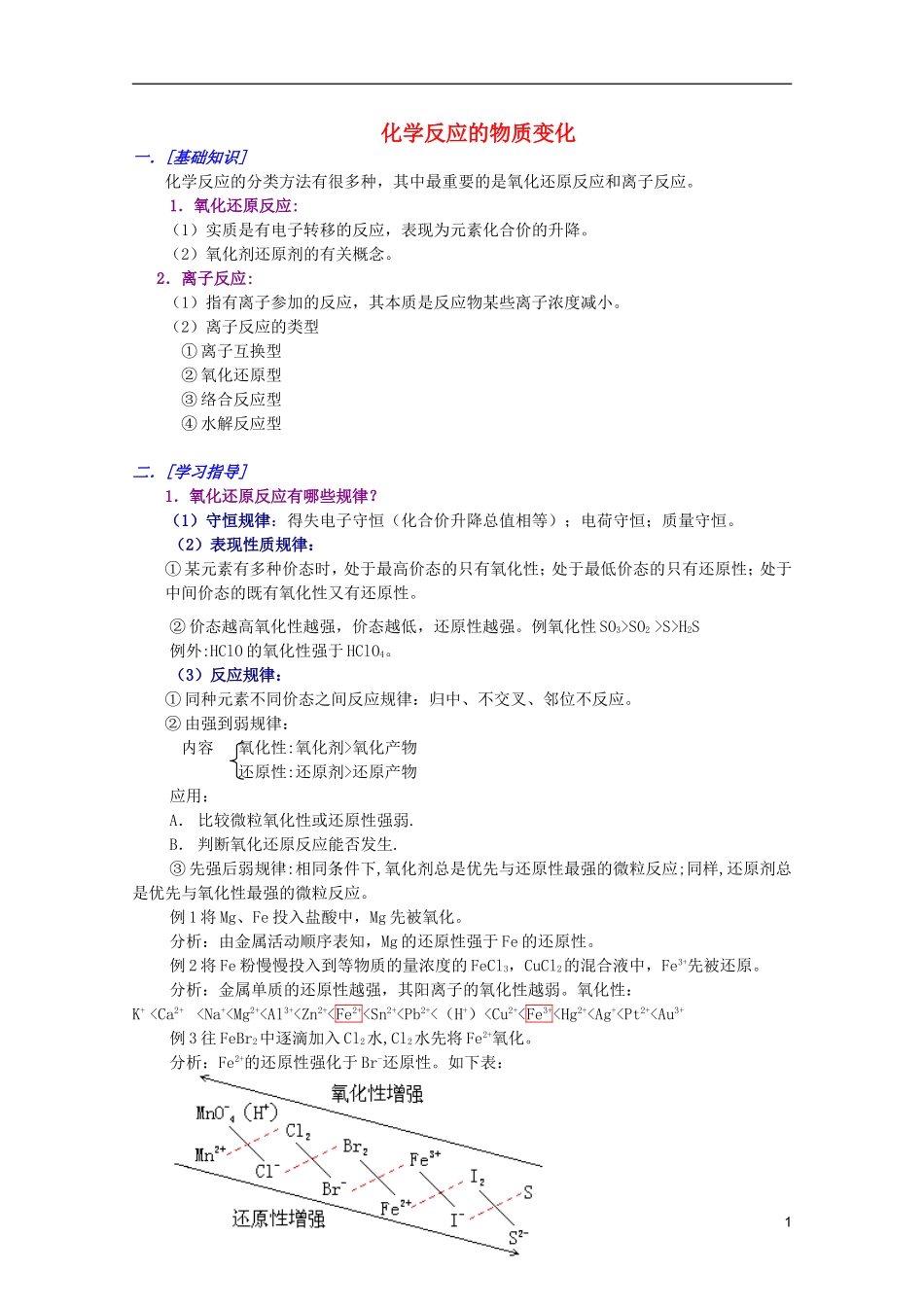 江西省乐安一中高三化学 23化学反应的物质变化培优教案_第1页
