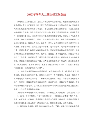 20XX年学年大二班主任工作总结 