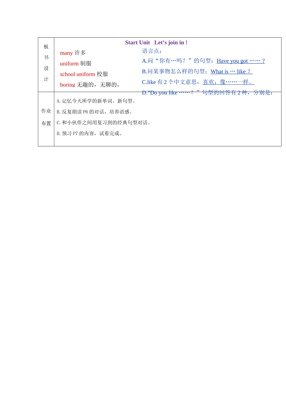 春四年级英语下册 Starter Unit-Part 6 7教案 剑桥版-人教版小学四年级下册英语教案_第2页