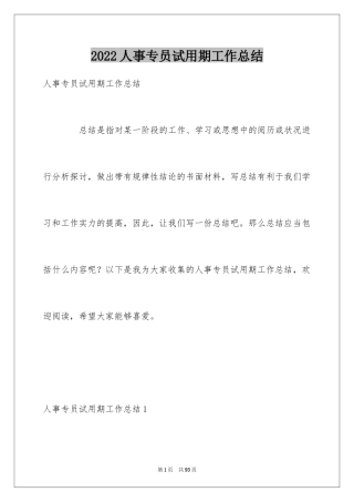 2024人事专员试用期工作总结_2