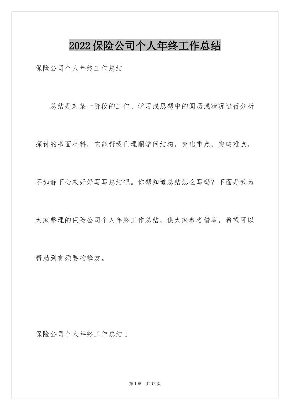 2024保险公司个人年终工作总结_第1页