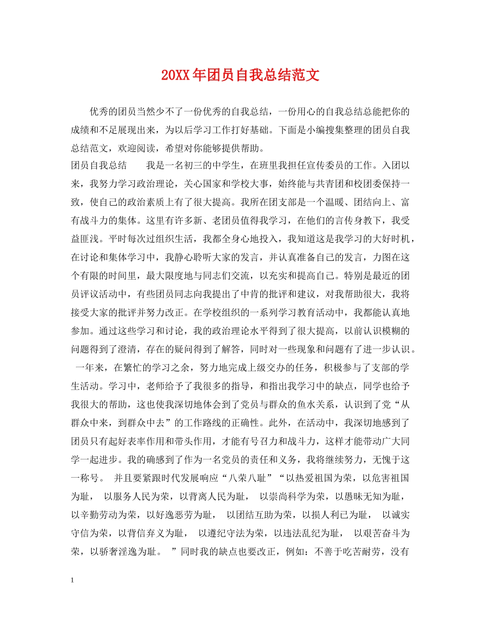 20XX年团员自我总结范文 _第1页