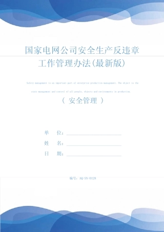 国家电网公司安全生产反违章工作管理办法(最新版) 