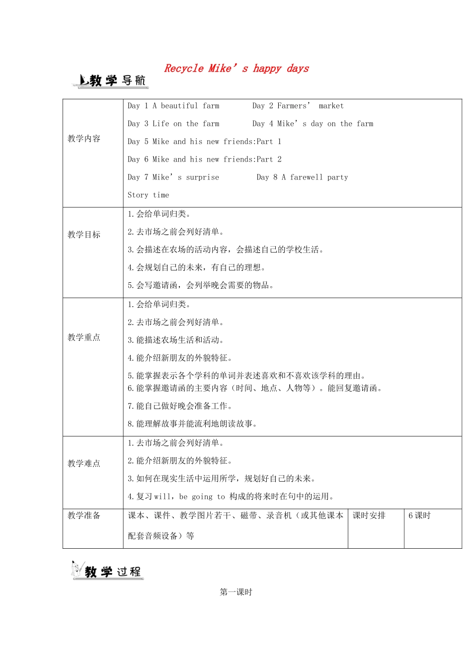 春六年级英语下册 Recycle教案4 人教PEP版-人教PEP小学六年级下册英语教案_第1页