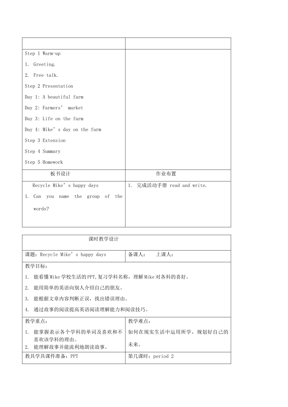 春六年级英语下册 Recycle教案1 人教PEP版-人教PEP小学六年级下册英语教案_第2页