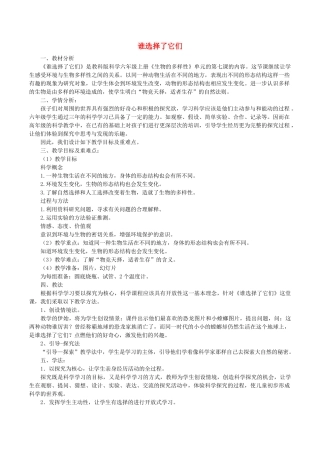 春六年级科学上册 4.7《谁选择了它们》说课稿 （新版）教科版-（新版）教科版小学六年级上册自然科学教案