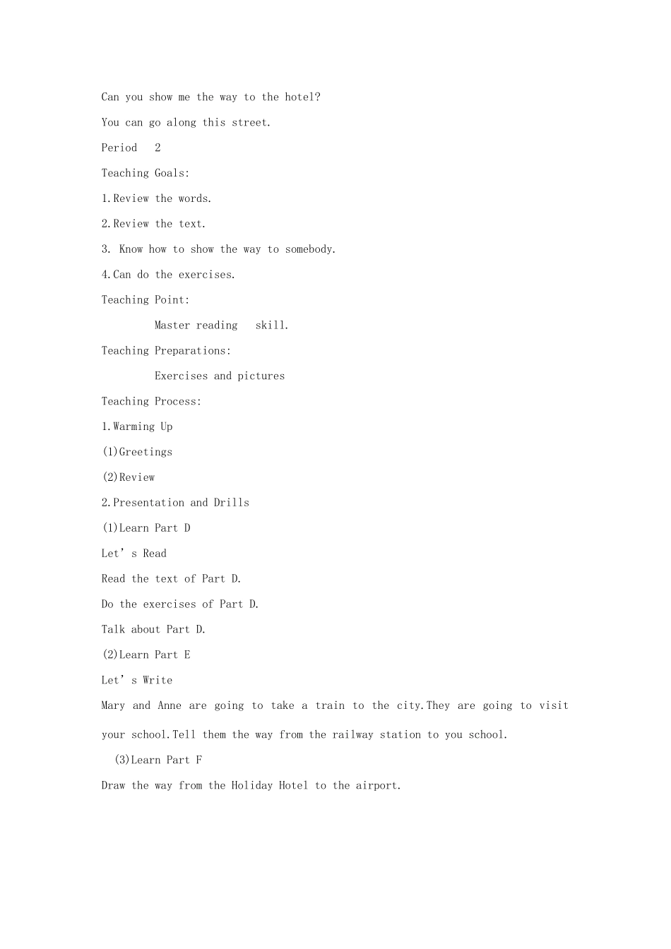 春五年级英语下册 Unit8 Can you show me the way to the Xinhua hotel（全英文）教案 湘少版-湘少版小学五年级下册英语教案_第2页