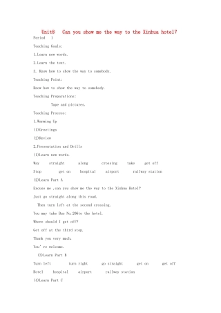 春五年级英语下册 Unit8 Can you show me the way to the Xinhua hotel（全英文）教案 湘少版-湘少版小学五年级下册英语教案
