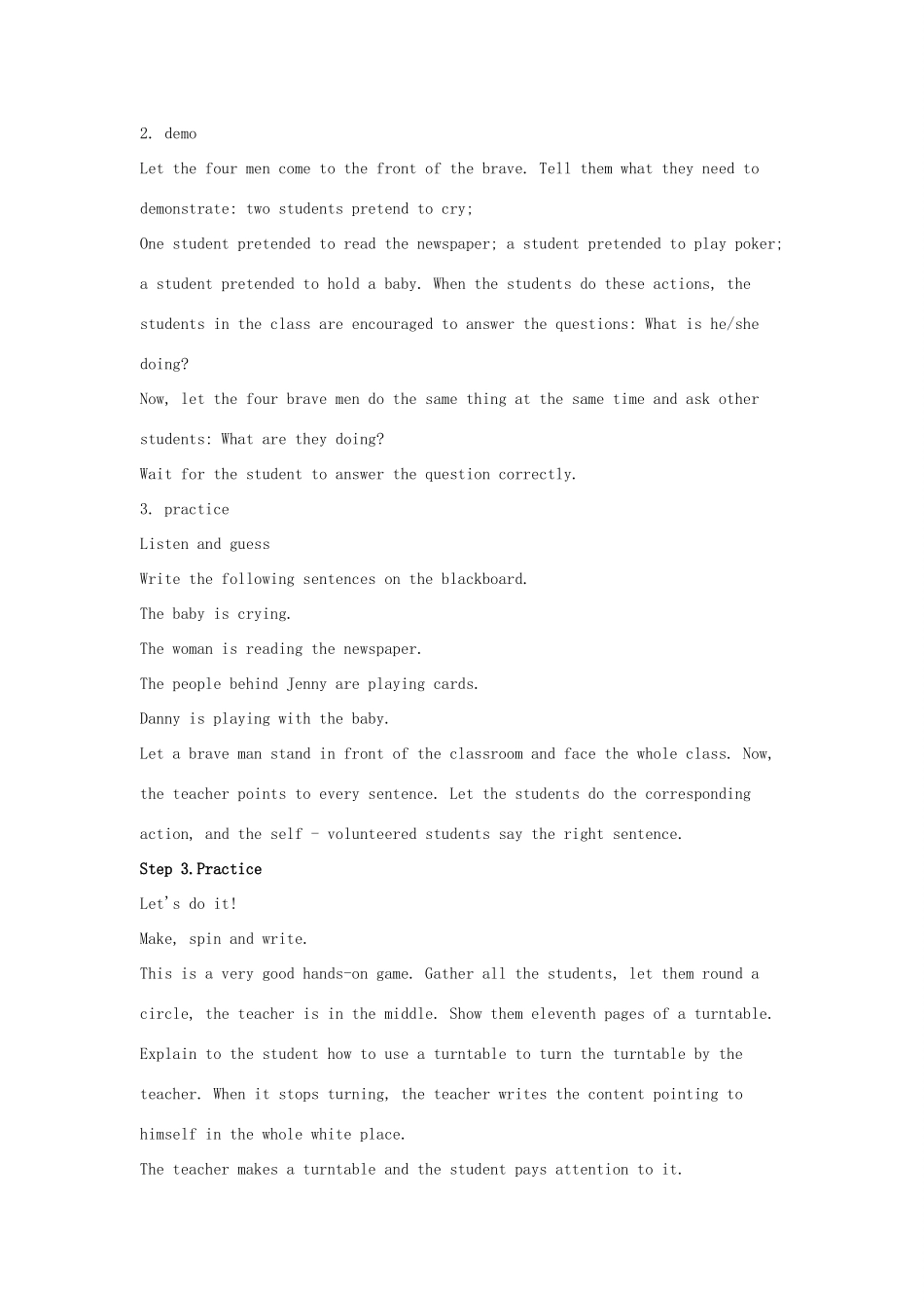 春五年级英语下册 Unit1 Going to Beijing Lesson5 What Are They Doing教案3 冀教版（三起）-冀教版小学五年级下册英语教案_第3页