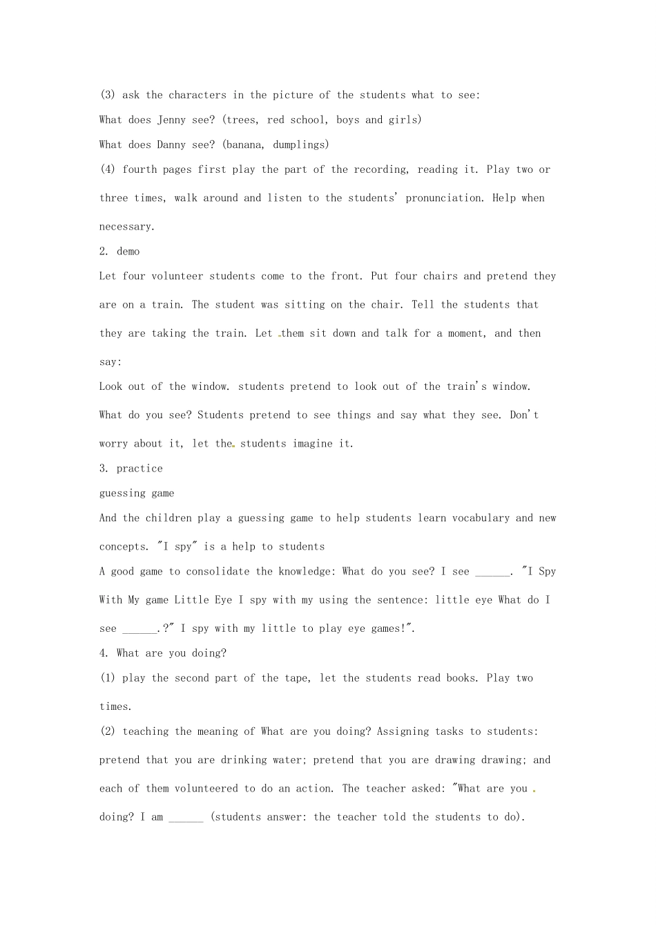 春五年级英语下册 Unit1 Going to Beijing Lesson2 What Are You Doing教案3 冀教版（三起）-冀教版小学五年级下册英语教案_第3页