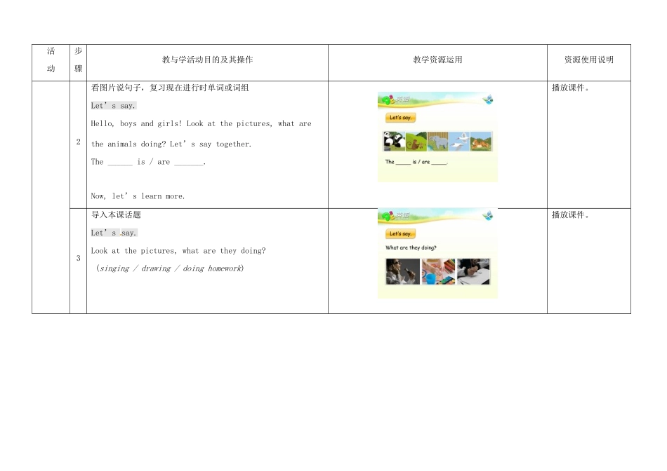 春五年级英语下册 Unit 6 Work quietly A Let's learn Look and say教案 人教PEP版-人教PEP小学五年级下册英语教案_第3页