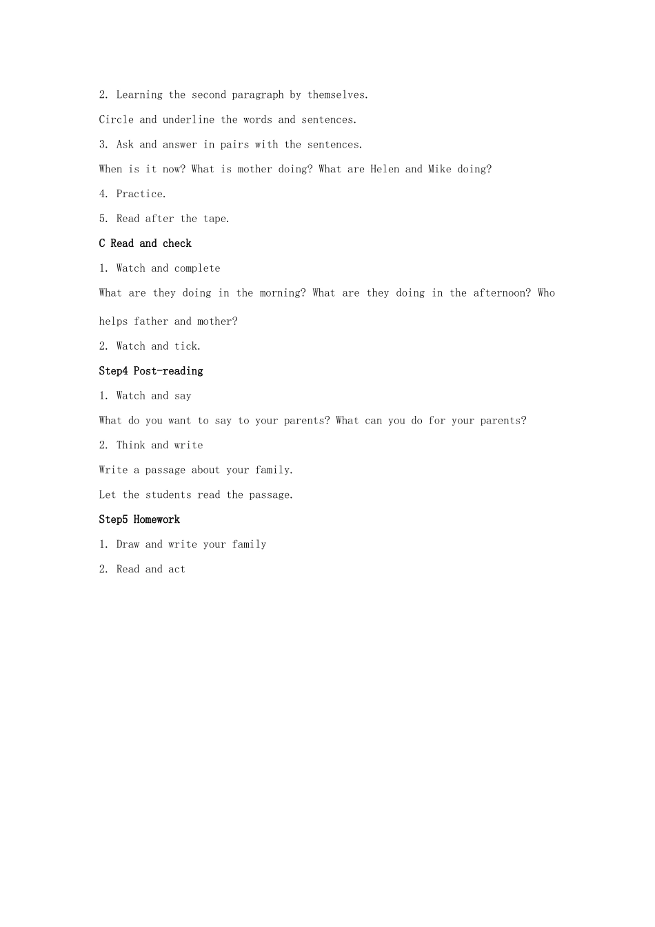 春五年级英语下册 Unit 5 Helping our parents（Story time）教案2 （新版）牛津译林版-牛津版小学五年级下册英语教案_第3页