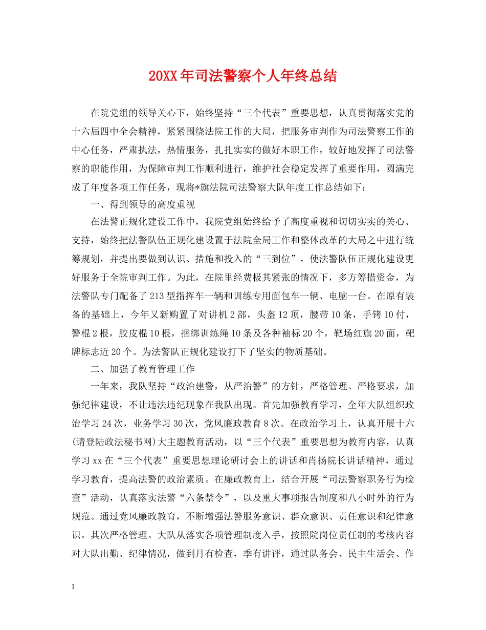 20XX年司法警察个人年终总结 _第1页