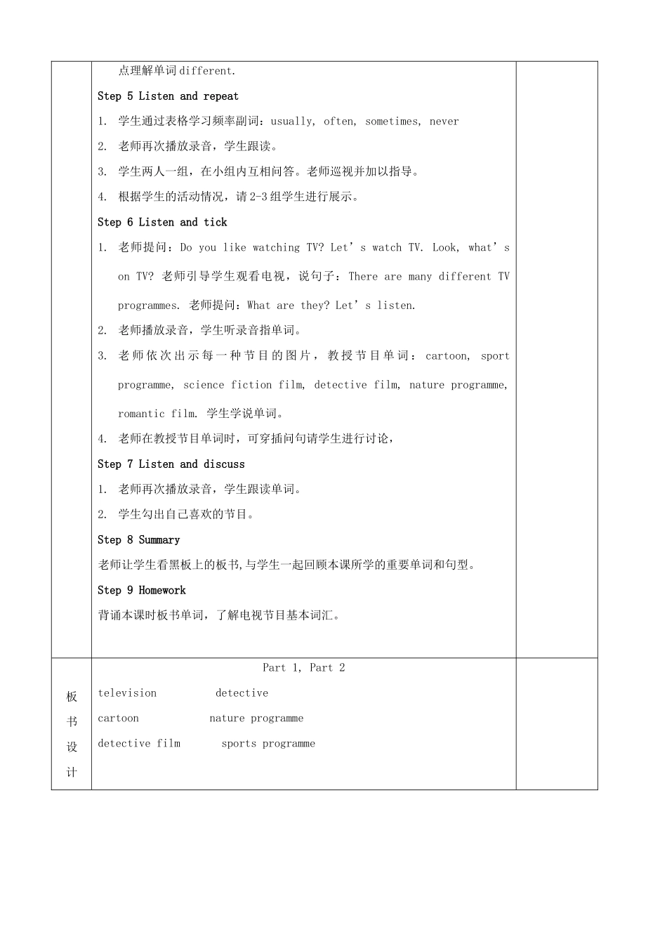 春五年级英语下册 Unit 3 Television教案 剑桥版-人教版小学五年级下册英语教案_第2页