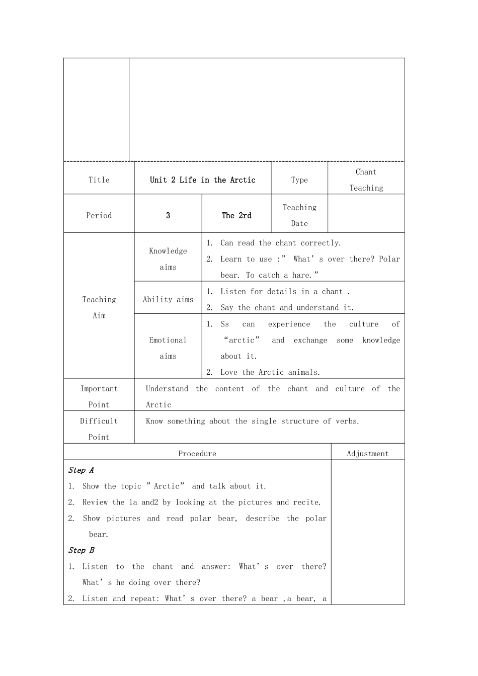 春五年级英语下册 Unit 2 Life in the Arctic教案 剑桥版-人教版小学五年级下册英语教案_第3页