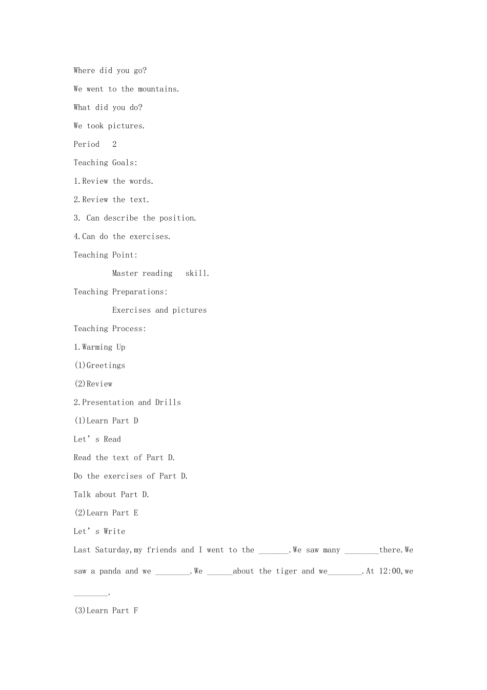 春五年级英语下册 Unit 12 Where did you go（全英文）教案 湘少版-湘少版小学五年级下册英语教案_第2页