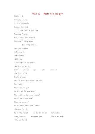 春五年级英语下册 Unit 12 Where did you go（全英文）教案 湘少版-湘少版小学五年级下册英语教案