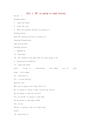 春五年级英语下册 Unit 1 We’re going to read stories（全英文）教案 湘少版-湘少版小学五年级下册英语教案