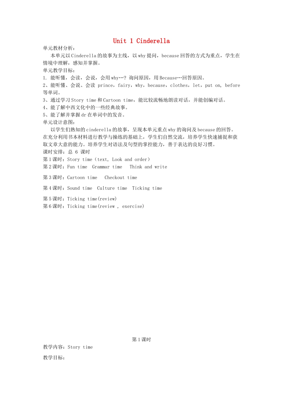 春五年级英语下册 Unit 1 Cinderella教案2 （新版）牛津译林版-牛津版小学五年级下册英语教案_第1页