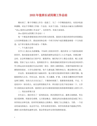 20XX年值班长试用期工作总结 