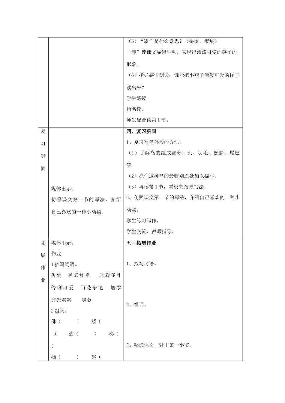 春三年级语文下册《燕子》教学设计 鲁教版-鲁教版小学三年级下册语文教案_第3页