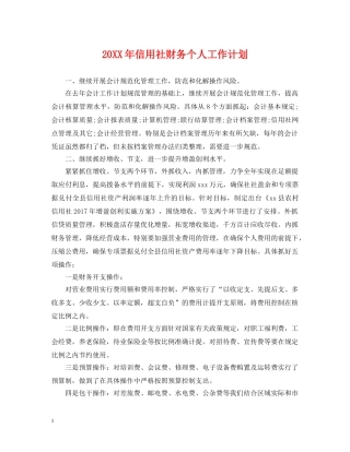 20XX年信用社财务个人工作计划 