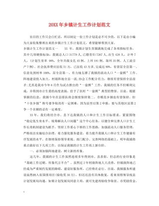 20XX年乡镇计生工作计划范文 